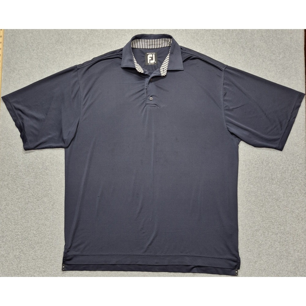 FootJoy Polo Shirt Mens 4XL Navy Blue Trim Poly Spandex Stretch Golf Breathable